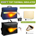 Large Fireproof Money Bags with Lock-6500°F Fireproof Document Box,10 Layers Insulation Materials&Waterproof Zipper,Removable Folder Layers/Wallet,Reflective Strip for Valuables(16.5”x 12.4”x 5.5”)