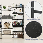 NUMENN Triple Wide 6 Tier Bookshelf, Adjustable Rustic Industrial Style Book Shelves, Modern Bookcases and Bookshelves Furniture for Bedroom, Living Room and Home Office, Black