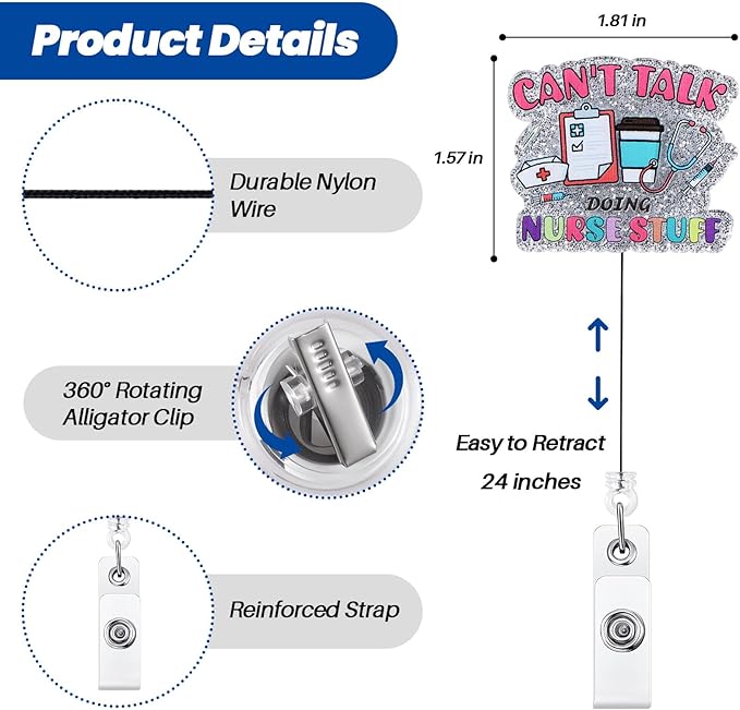 Can't Talk Doing Nurse Stuff Funny Nurses Badge Reel, Retractable ID Card Badge Holders, Medical Badge Clip for ER ED ICU RN LPN LVN Nursing Student Night Shift Nurse Ambulatory Care Clinics Surgical