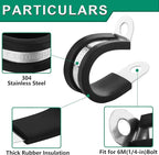 OURU 30PCS Stainless Steel Cable Clamps 9 Sizes—1/8" 3/16" 1/4" 5/16" 3/8" 1/2" 5/8" 3/4" 1" Rubber Coated Cushioned Insulated Cable Clamp,Automotive Cable Wire Clamps,Pipe Clamps(Black)