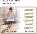 4NM No Assembly 6 Tiers Folding Bookshelf Storage Shelves Vintage Bookcase Standing Racks Study Organizer Home Office (Natural White)