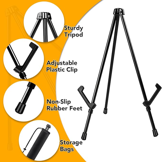 AROIC 24 Pack 14'' Tabletop Easels, Black Steel Table Top Easels for Display, Adjustable Portable Table Top Easel for Paintings, Signs, Posters,Frame Pictures(with 24 Bags)