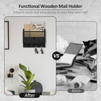 Nekon Mail Organizer with Drawer for Wall, 12"W x 10"H x 3.1"D Mail Sorter Wall Mounted, Wooden Key Holder Wall File Organizer Letter Sorter for Letter Magazines (Black)