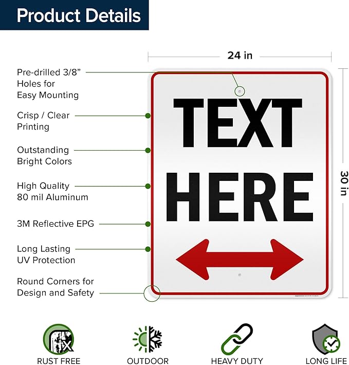 Custom Arrow,Custom Directional Sign, Two Way Arrow,24x30 Inches, 3M EGP Reflective, Rust Free .080 Aluminum, Fade Resistant, Made in USA by My Sign Center