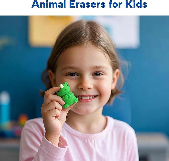 Gomimeor 65 Pcs Animal Erasers for Kids, Pencil Erasers Bulk, Cute Animal Erasers for Classroom Prizes and School Supplies, Assorted Colors