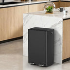 mVm Kitchen Trash Can,2 x 8 Gallon (2 x 30 L)Dual Trash and Recycle Bin Combo with Lid And Anti-Fingerprint,Soft-Close,Foot-Pedal Stainless Steel Garbage Can for Kitchen,Living Room,Dining Room(Black)