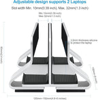 Psitek Aluminum Dual Vertical Laptop Stand Dock Holder, Supports 2 Devices, Adjustable Slot Width 15-36mm, Space-Saving Upright Storage for MacBook and Laptops