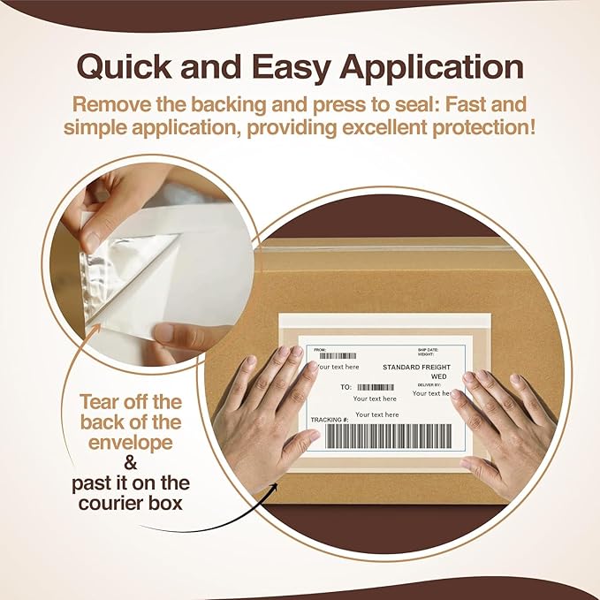 9.5x12 Shipping Label Sleeves 300 Pack Strong Adhesive Back for Secure Package Labelling, Protects Documents with Packing Slip Pouches Packing Sleeves for Mailing and Packaging -WaterProof and Durable