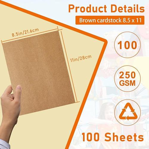 100 Sheets Brown Cardstock 8.5 x 11 Printer Paper, 250gsm/92lb Heavyweight Paper Card Stock for Christmas Greeting Cards, Wrapper, Thank You Cards, Wedding Invitations, DIY Card Making