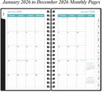 2026 Pocket Planner/Calendar - 2026 Planner from January 2026 - December 2026, Planner 2025 with 12 Tabs, Twin-Wire Binding, Inner Pocket, 3.75" x 6.75, Black
