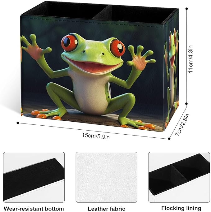 Famame Green Frog Open Hand Pencil Holder for Desk, Leather Desktop Container Pen Cup Storage Study Table Pen Organizer Makeup Brush Holder for Classroom Office Home