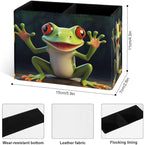 Famame Green Frog Open Hand Pencil Holder for Desk, Leather Desktop Container Pen Cup Storage Study Table Pen Organizer Makeup Brush Holder for Classroom Office Home