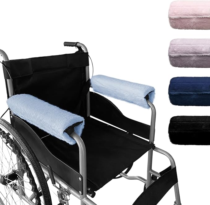 SPRING SEAON Wheelchair Armrest Covers 2 Pack Soft Memory Foam Wheelchair armrest Pads Wicking Washable for Office Transport Chair (Grey-Blue)