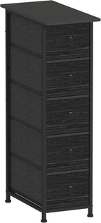 GiftGo Narrow Dresser Vertical Slim Dresser Chest of Drawers Skinny Storage Tower for Small Spaces Gaps Closet Bedroom Bathroom Small Fabric Drawer Unit (Charcoal Black, 5 Drawers)