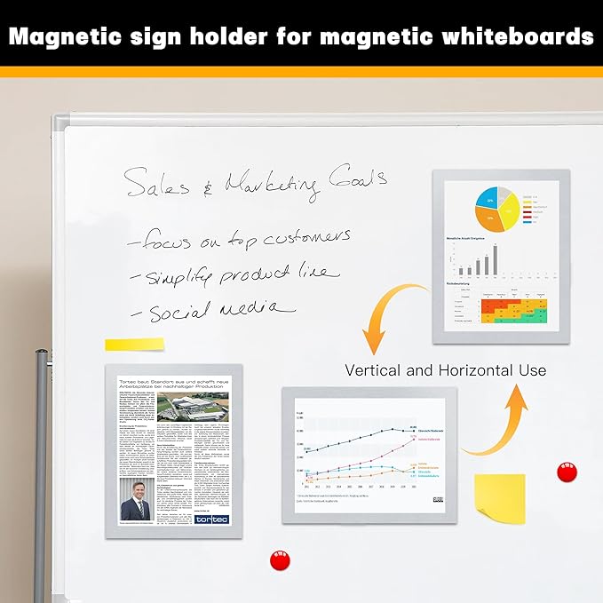 VAIIGO 5Packs Magnetic Frames for Refrigerator - 8.5x11 Magnetic Sign Holder with Metal Surface - File/Paper/Document Holder & Photos/Picture/Poster Frame for Home/Office (Silver)