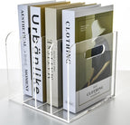 AIMOLLY 4 Vertical Compartments File Holder, Clear Acrylic Desk Organizer and Storage Bins Holding for Magazines, Binders, Notebooks, Envelopes, Multi-purpose Document Organizer for Home Office