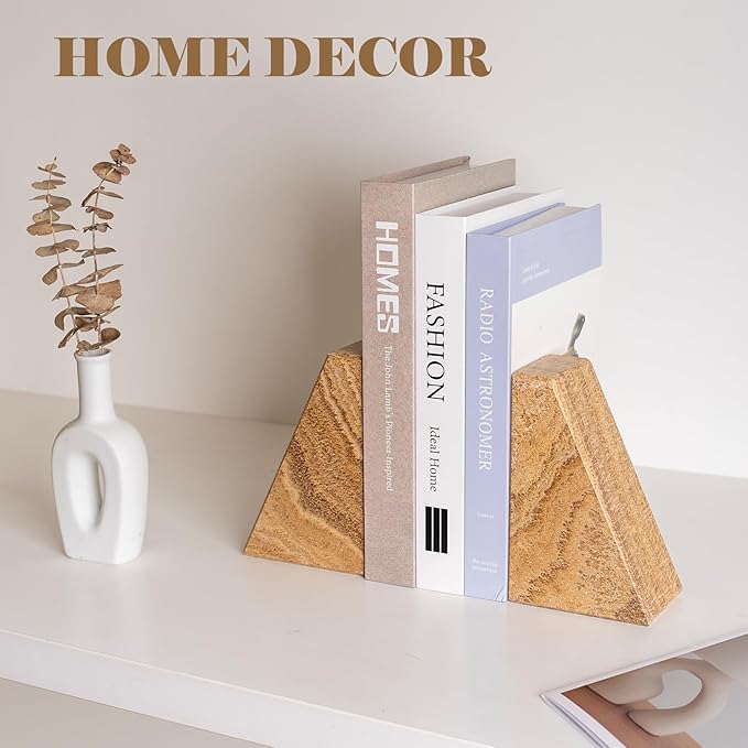 Karibiber Marble Bookends for Heavy Books, Decorative Book Ends for Shelves, Unique Marble Stone Durable and Heavy Book Ends for Hardback Books & CDS, Book Stopper/Holder, Set of 2(Moca Jade)
