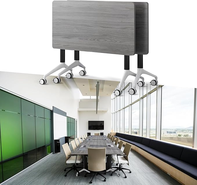 Goakwwuz Conference Room Table, Folding Conference Tables,Thicken Grey Tabletop,Flip Top Wooden Seminar Meeting Room Table for Conference Room Offices (2, Grey, 61.0“)