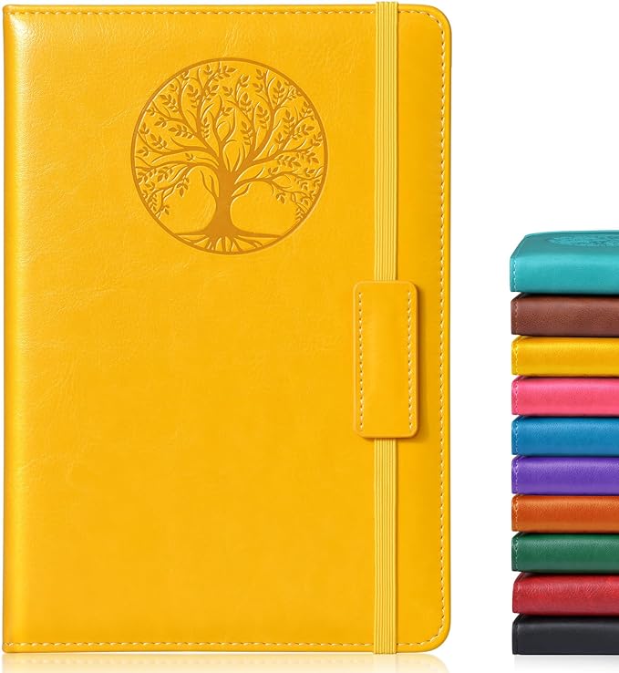Biuwory Lined Journal Notebook for Women Men,256 Pages A5 Hardcover Leather Journals for Writing,Travel,Business,Work & School,College Ruled Notebooks for Note Taking,Diary Notepad 5.7"×8.3" yellow