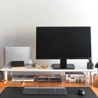 ROCDEER Bamboo Dual Monitor Stand Riser White, Desk Monitor Riser for 2 Monitors, Supports for PC Computer Monitor, Printer, Heavy TV Riser up to 300 lbs, White