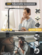 AKRRYR LED Desk Lamp for Home Office, Double Head 24W with Base, Architect Light 5 Lighting Brightness Flexible Gooseneck Table Reading Study, Black
