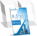Laerjin Acrylic Sign Holder 8.5 x 11 - 16 Pack Clear Slanted L-Shaped Display Stand, Flyer & Menu Frame, Side Loading Paper Signage Holder - Office, Restaurant, Trade Show Use