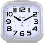 Tinload 5.5" Large Analog Alarm Clock Silent Non Ticking, Gentle Wake, Beep Sounds, Increasing Volume, Battery Operated Snooze and Manual Light, Easy Set, Silver
