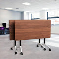 Goakwwuz Conference Room Table, Folding Conference Tables,Thicken Grey Tabletop,Flip Top Wooden Seminar Meeting Room Table for Conference Room Offices (2, Walnut, 70.8”)