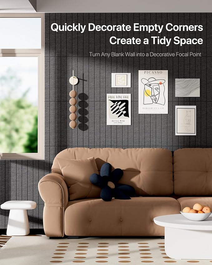 Soundsbay Large Cork Board, 47"x35" Slat Bulletin Board Alternative, 12-Pack Cork Boards for Walls, 60 Adhesive Tabs, Felt Wall Tiles for Home Office Classroom Pin Board