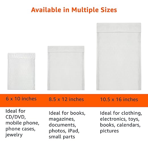 Amazon Basics Poly Bubble Self-Seal Mailer, 6" x 10" (Internal Size - 5.75" x 9"), White, 50-Pack, White/Grey