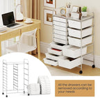 Giantex 15 Drawer Rolling Cart with Drawers, Storage Organizer Cart for Classroom Office School Teacher, Mobile Drawer Cart for Tools, Crafts, Small Printer, Ivory