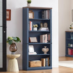 RWYHG 70" Blue Tall Bookshelf Set of 4,5-Tier Thick Wooden Book Shelf with Adjustable Shelves,Free Standing Farmhouse Bookcase with Open Display Storage,Floor Vintage Bookshelves for Living Room