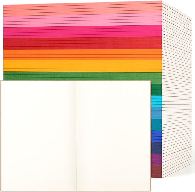 ALKALO 60 Pack Blank Notebook Journals Bulk, A5 Unlined Paper Composition Notebook, 8.3”x 5.5”, Kraft Cover with Rainbow Spines, 15 Colors 60 Pages for School Office Travel