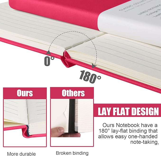 EMOMAS Lined Journal Notebook – Hardcover Notebook for Men & Women – Journals for Writing, Work, School, Home & Daily Notes, 160 Pages – Medium A5, 5.7"x8", 100 gsm Thick Paper (Rose Red)