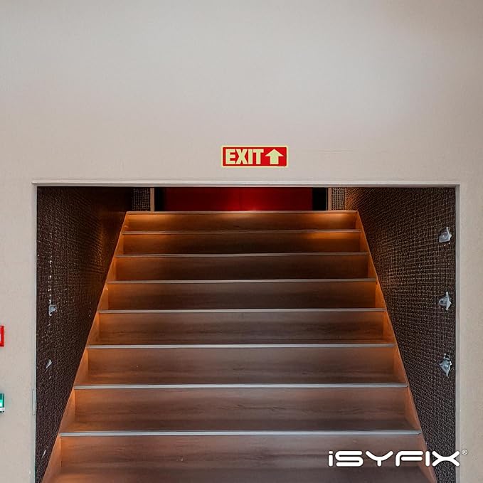 iSYFIX Exit Signs with Directional Up Arrow, Glow in the Dark, Photoluminescent Aluminum 12x4 Inch - 6 Pack, Laminated for UV & Weather Resistance, Ideal for Offices, Schools, Theaters & More