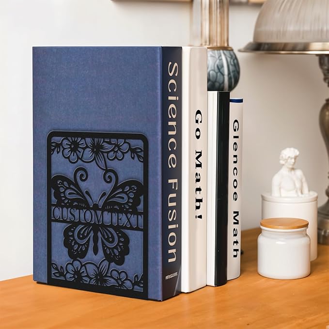 Personalized Butterfly Decorative Book Ends, Heavy Duty Bookends for Shelves, Non-Slip Book Stopper, Metal Modern Bookshelf Decor for Home Office Study Room, Gifts for Readers Color03