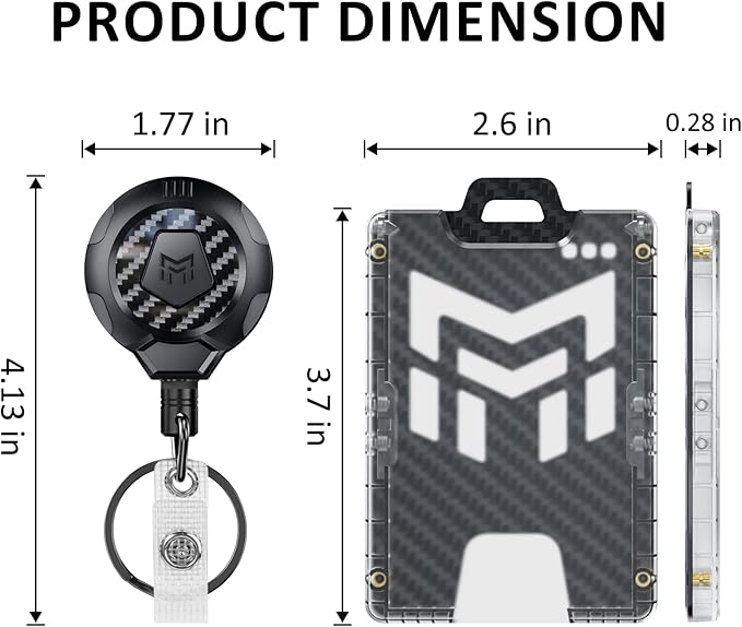 MNGARISTA Retractable Badge Holder, Heavy Duty Badge Reel Keychain with Belt Clip, 3K Carbon Fiber ID Card Holder Lanyard with 32.28" Retractable Key Chain, Black
