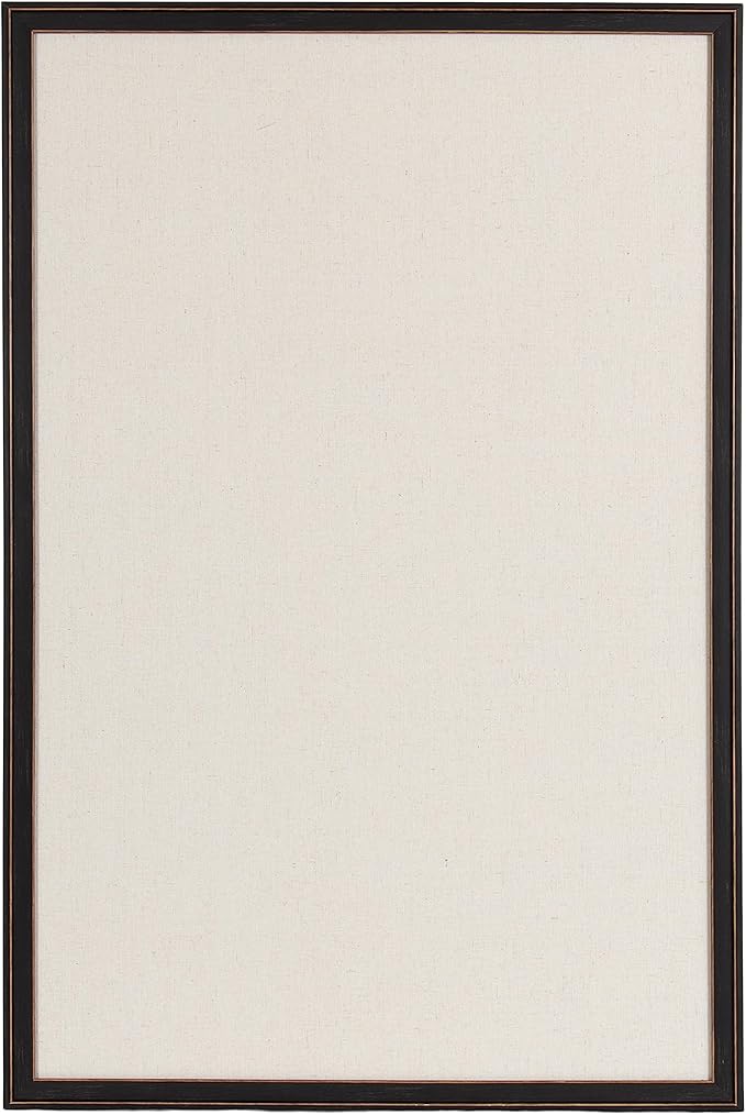 Kate and Laurel Oakhurst Rectangle Framed Linen Fabric Pinboard; 24 x 36; Distressed Black; Traditional Decorative Bulletin Board with Stepped Profile and Lightly Distressed Finish