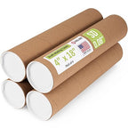 Paclord 4" x 18" Reinforced Kraft Paper Mailing Tube, Pack of 4 Tubes with 8 Caps – Secure USPS Approved Poster Tube – Cardboard Tube for Shipping and Storing Posters, Prints, Artwork, or Documents