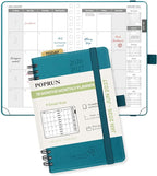 POPRUN Pocket Monthly Planner 2026-2027 (Small Size 4.25" x 6.25") 18 Months Calendar Book(Jan 2026 - Jun 2027) - 4 Pages per Month with Expense & Notes, Leather Cover, Sunday Starts - Pacific Green