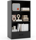 Tangkula 3 Tier Bookcase with Drawer, 42.5”Tall Freestanding Bookshelf with 3 Open Shelves & 1 Drawer, Anti-toppling Devices, Modern Display Storage Organizer for Home Office (Black, 42.5" H)