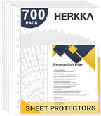 Sheet Protectors, HERKKA 700 Pack Heavy Duty Clear Plastic Page Protectors Sheet Reinforced 11-Hole Fit for 3 Ring Binder Fits Standard 8.5 x 11 Paper, 9.25 x 11.25 Top Loaded, Acid Free