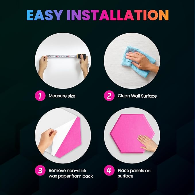 Acoustic Panels 12 Pack Soundproof Wall Panels, 14" X 12" X 0.4" Sound Proof Panles, High-Density Wall Decoration Sound Absorbing Panel, Hexagon Wall Panel for Home Office with Self-Adhesive (Pink)