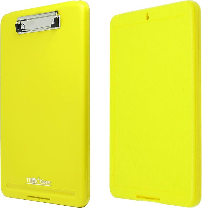 Think2Master [3 Pack] Yellow Plastic Storage Clipboard. | 25% Heavier & Sturdier| Heavy Duty and Won’t Flex Like Other Brands (Compare The Weight). Storage Compartment Holds 150 Letter Sized Paper.