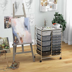 LDAILY 15 Drawer Rolling Storage Cart, Rolling Cart with Drawers for Classroom, Art Supply Craft Organizer on Wheel with Metal Frame & Handles for Home Office School