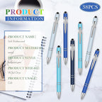 Zonon 38 Pieces Rubberized Ballpoint Pen with Stylus Tip Stylish Metal Pen Capacitive Styli with Soft Rubberized Grip, Black Ink for Most Devices (Blue Series)