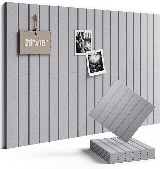 Fluxynara Felt Bulletin Board Tiles -28"x18" with 40 Adhesive Tabs, Cork Board Alternative for Office Decor, Push Pin Board Wall Organizer 6-Pack (Soft Gray)