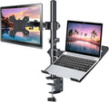 H&C(hcck&Cllassp) Monitor and Laptop Mount Stand for 13" to 32" Screens, Adjustable Monitor Arm Stand with Tray for 11-17” Laptop, Holds 18lbs/Arm, C-Clamp, 75x75/100x100 VESA