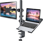 H&C(hcck&Cllassp) Monitor and Laptop Mount Stand for 13" to 32" Screens, Adjustable Monitor Arm Stand with Tray for 11-17” Laptop, Holds 18lbs/Arm, C-Clamp, 75x75/100x100 VESA