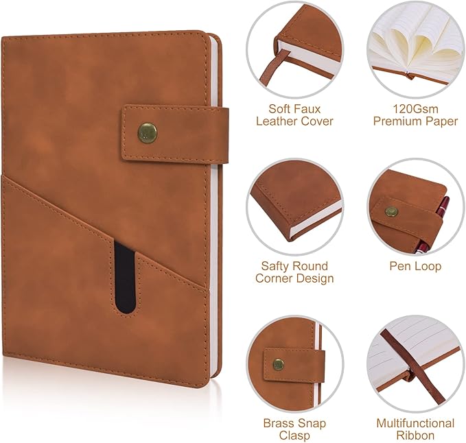 vfaejll A5 Lined Leather Journal Notebook,Hardcover Journal Set with Pen and Gift Box,100Pages 100gsm Thick Ruled Paper Daily Diary for Men Women School,Travel,Business,Work,Writing 5.9" X 8.4"